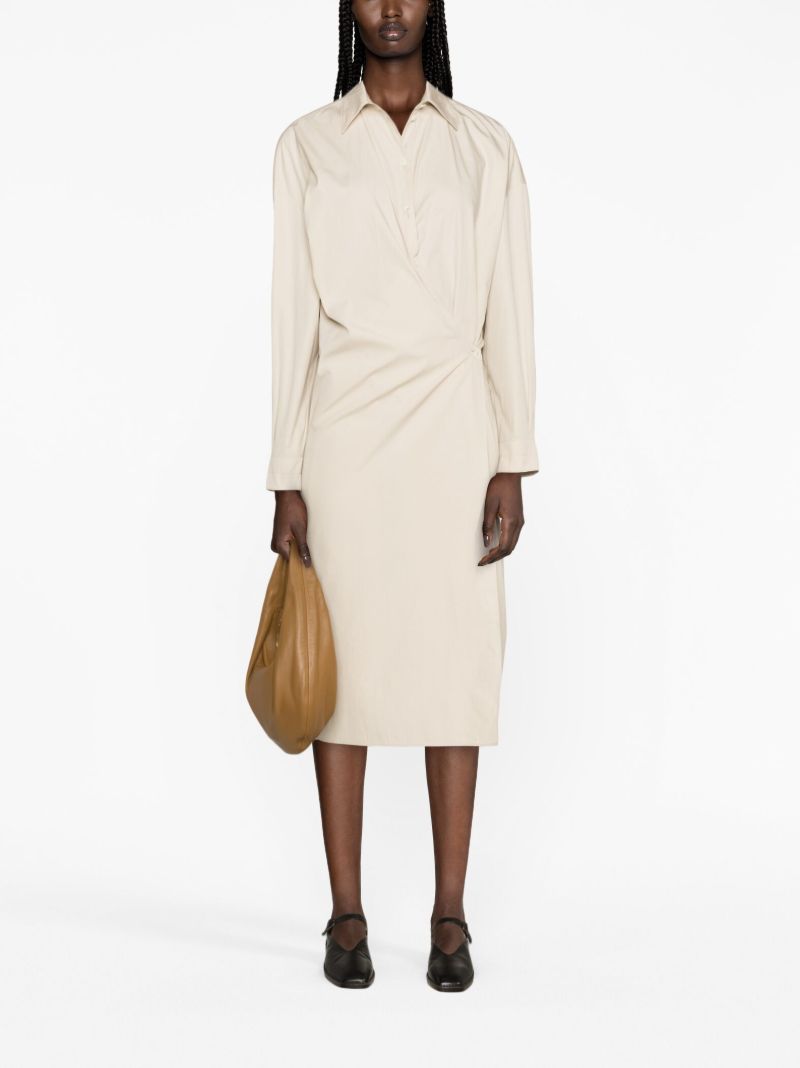 Neutral Wrap Silk Shirt Dress