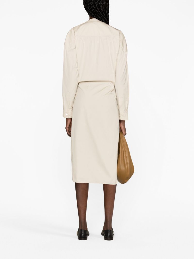 Neutral Wrap Silk Shirt Dress
