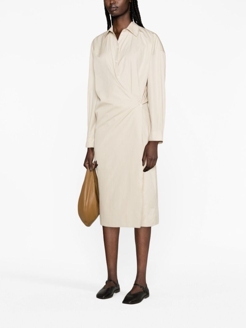 Neutral Wrap Silk Shirt Dress