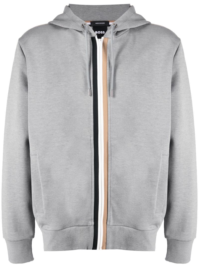 Grey Cotton-blend Zip-up Hoodie