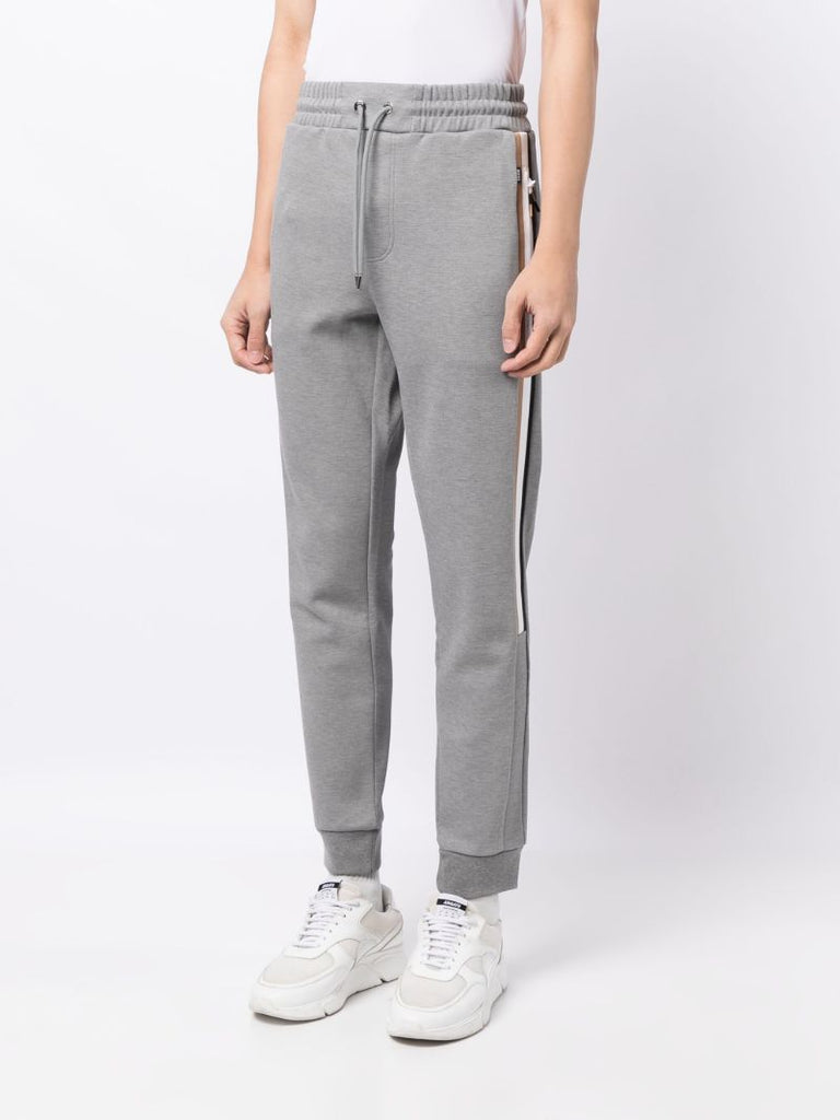 Grey Striped Cotton Track Pants