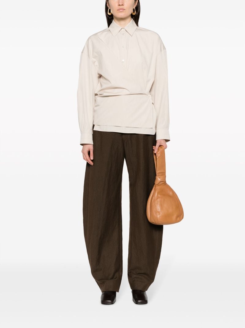 Neutral Silk-blend Wrap Shirt