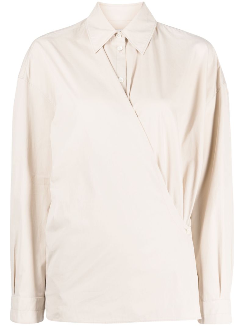 Neutral Silk-blend Wrap Shirt