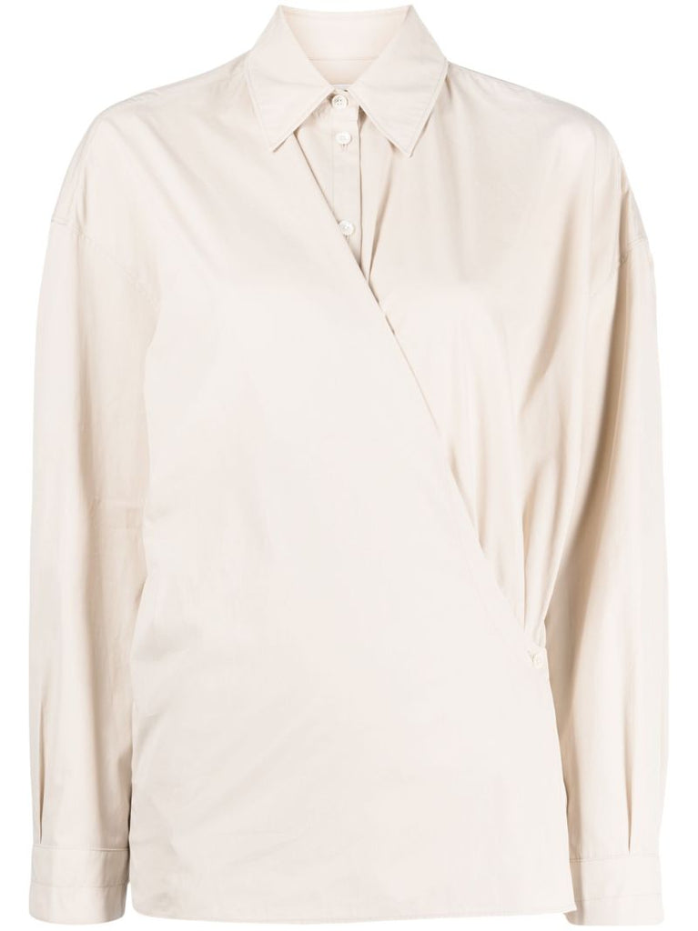 Neutral Silk-blend Wrap Shirt