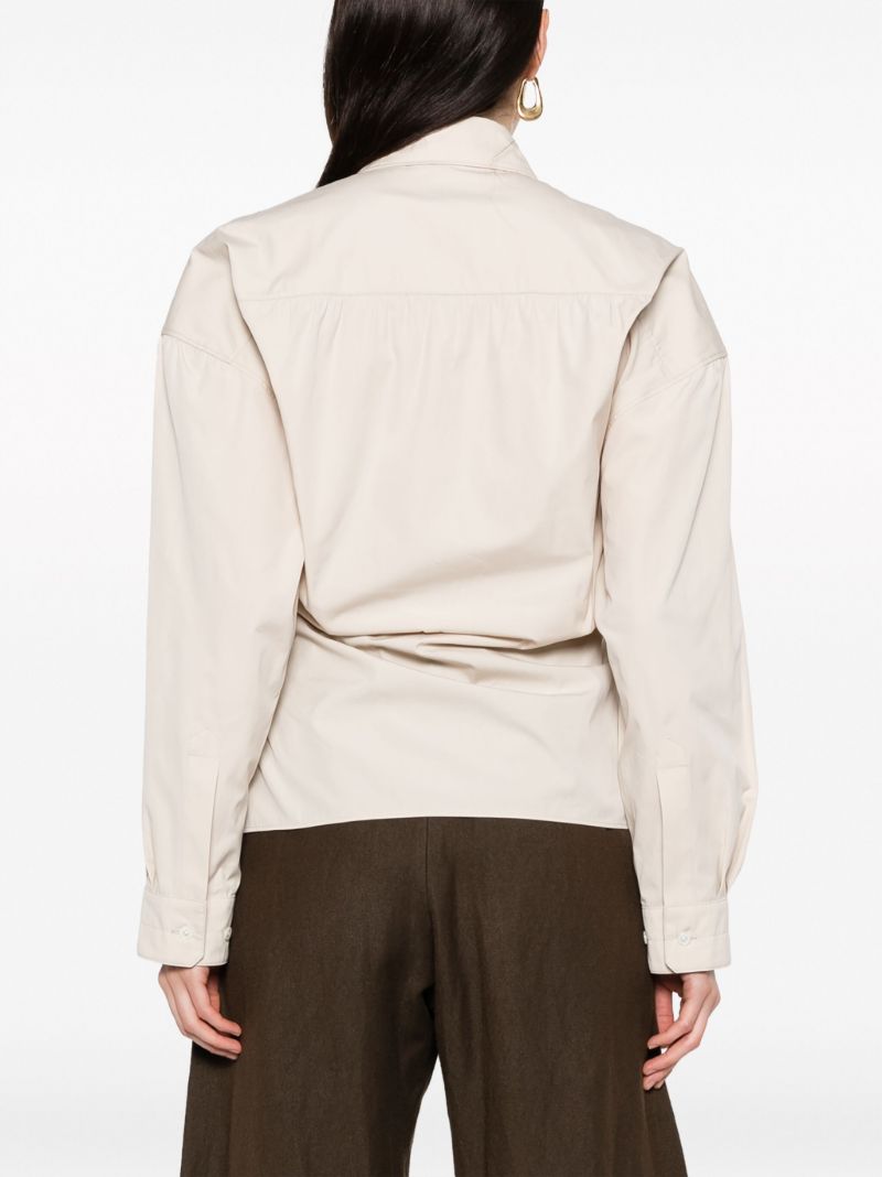 Neutral Silk-blend Wrap Shirt