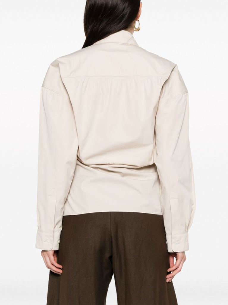 Neutral Silk-blend Wrap Shirt