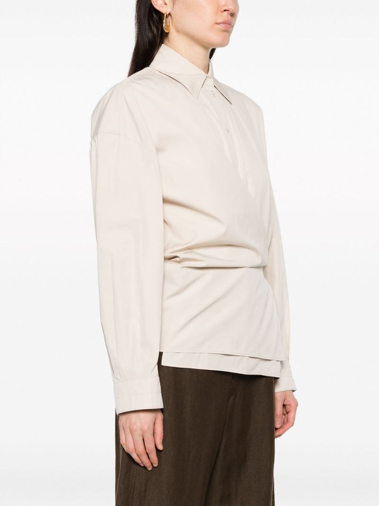 Neutral Silk-blend Wrap Shirt