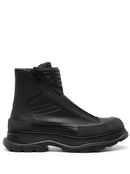 Black Tread Slick Leather Boots