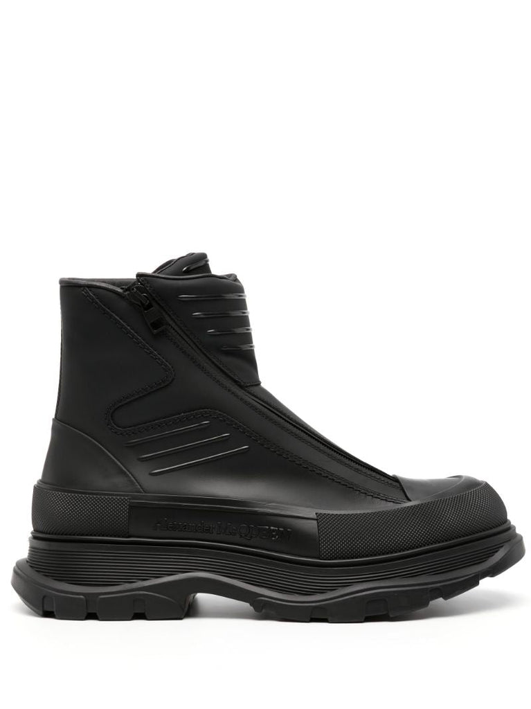 Black Tread Slick Leather Boots