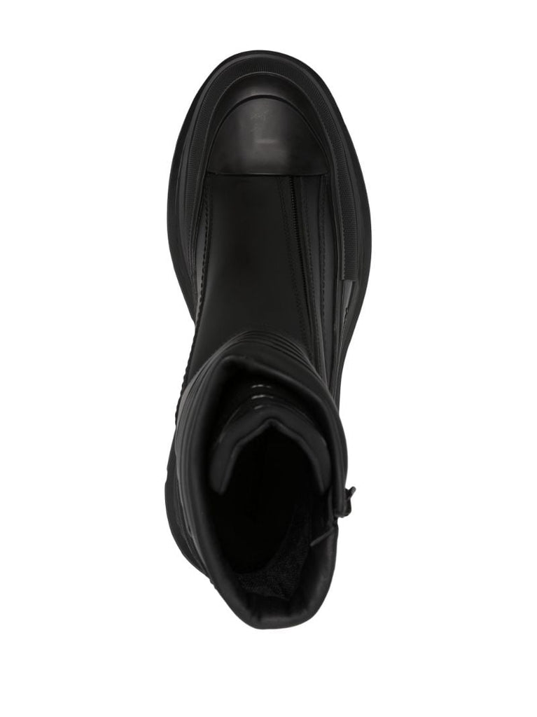 Black Tread Slick Leather Boots