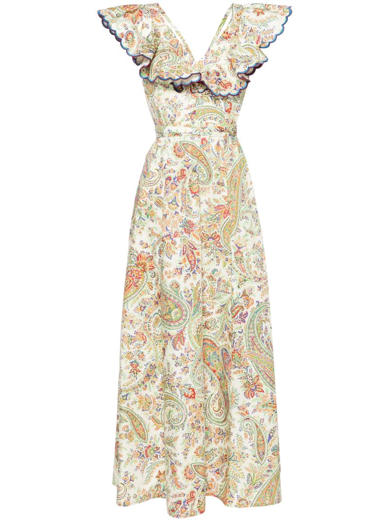 White Paisley-print Cotton Maxi Dress