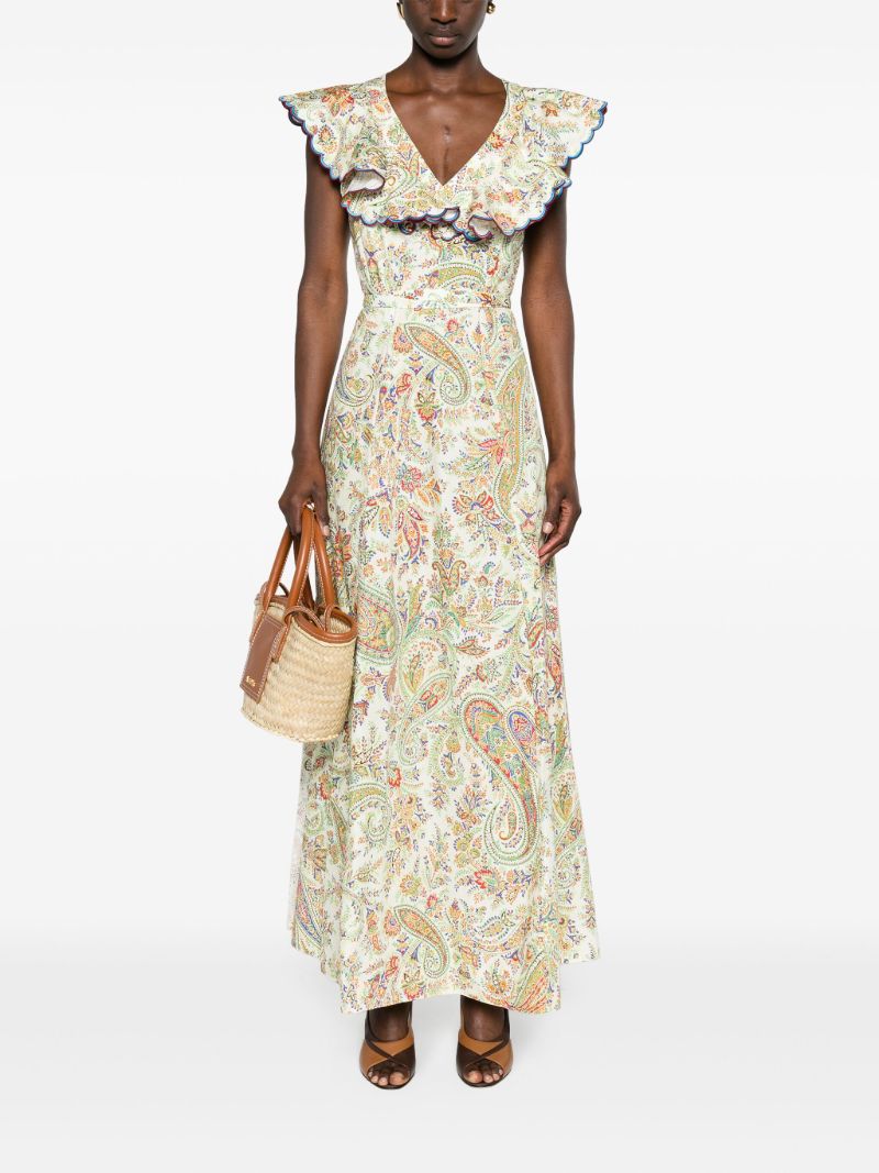 White Paisley-print Cotton Maxi Dress