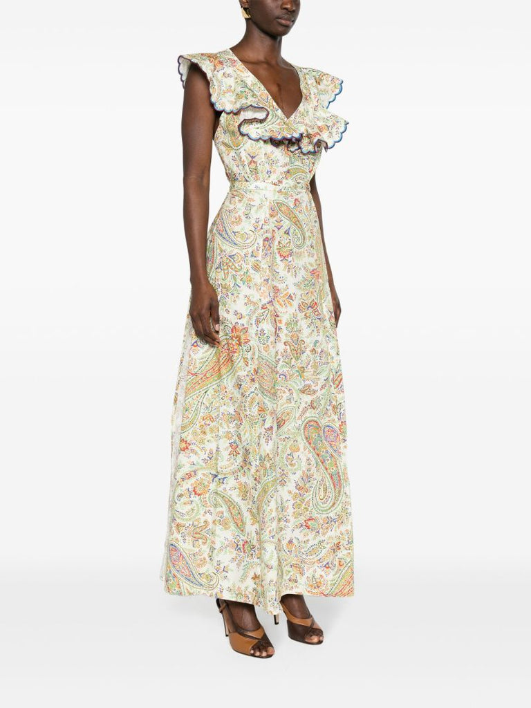 White Paisley-print Cotton Maxi Dress
