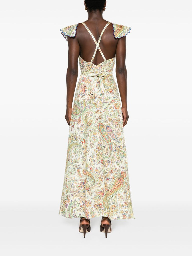 White Paisley-print Cotton Maxi Dress