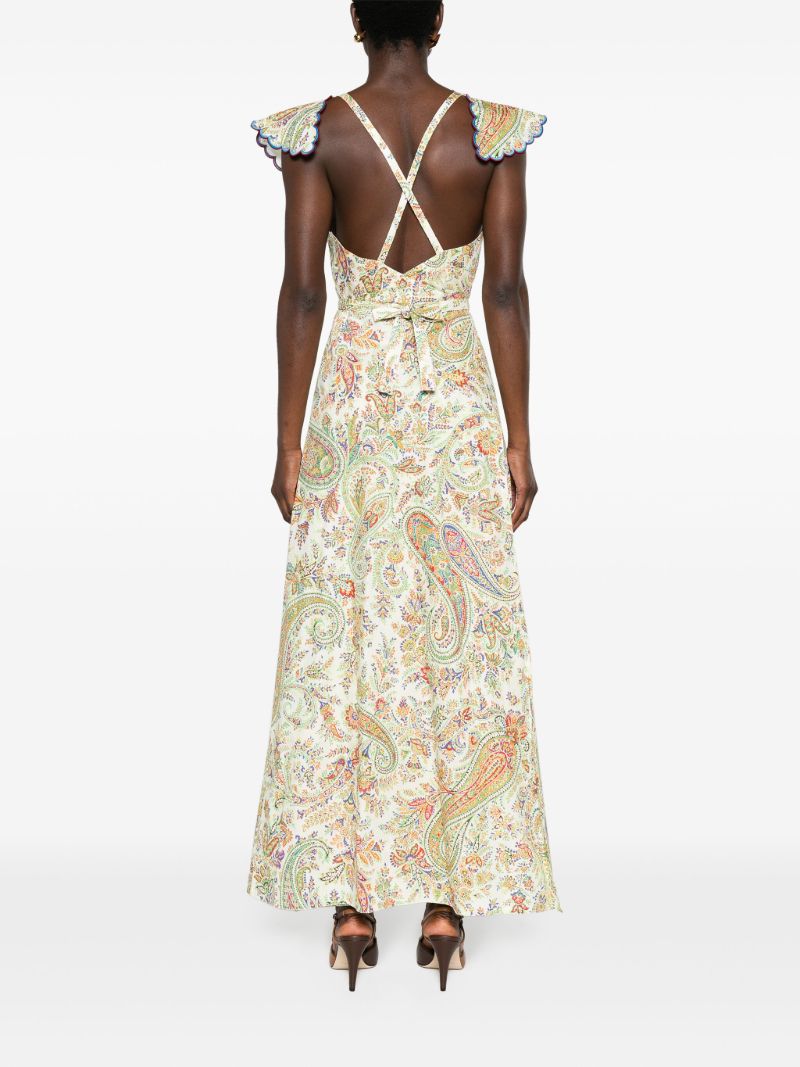 White Paisley-print Cotton Maxi Dress
