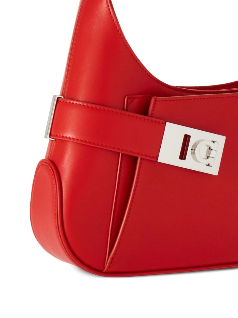 Red Gancio-buckle Leather Shoulder Bag