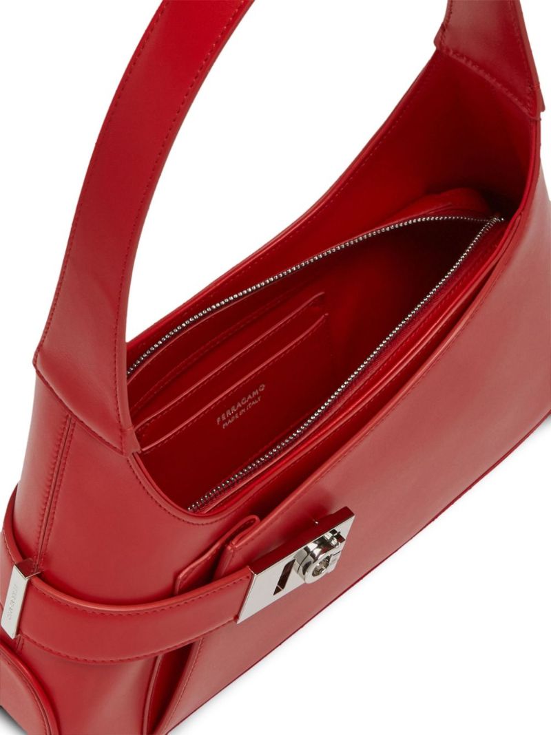 Red Gancio-buckle Leather Shoulder Bag