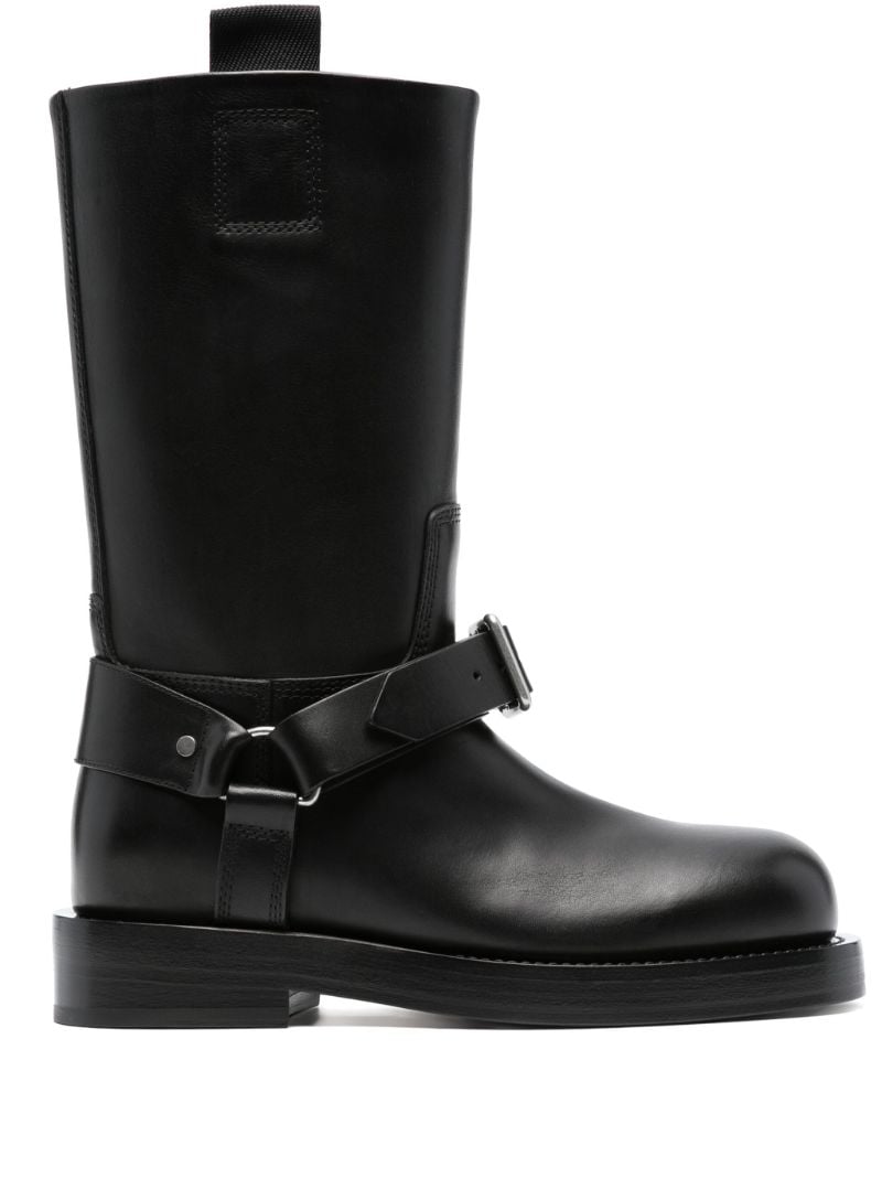 Black Harness Strap Leather Boots