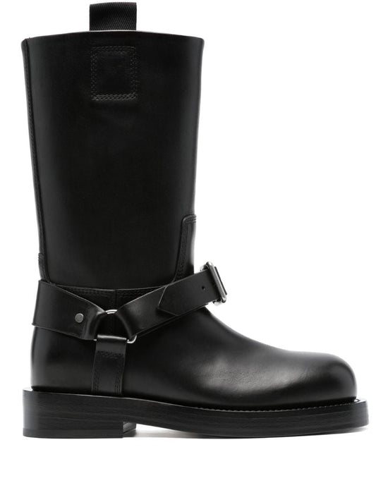 Black Harness Strap Leather Boots