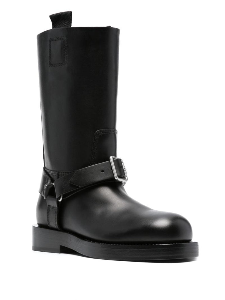 Black Harness Strap Leather Boots