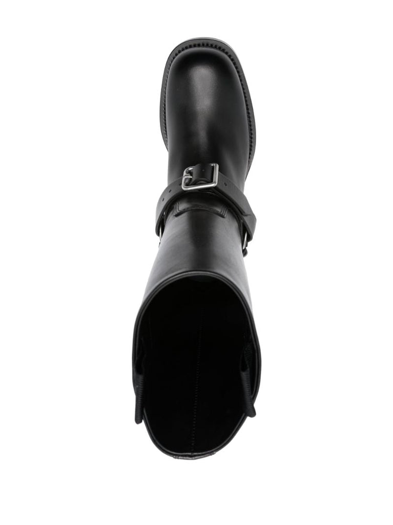 Black Harness Strap Leather Boots