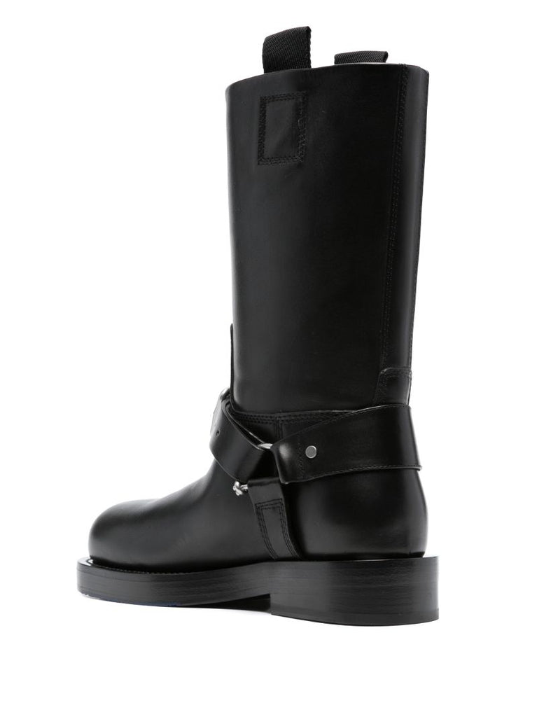 Black Harness Strap Leather Boots