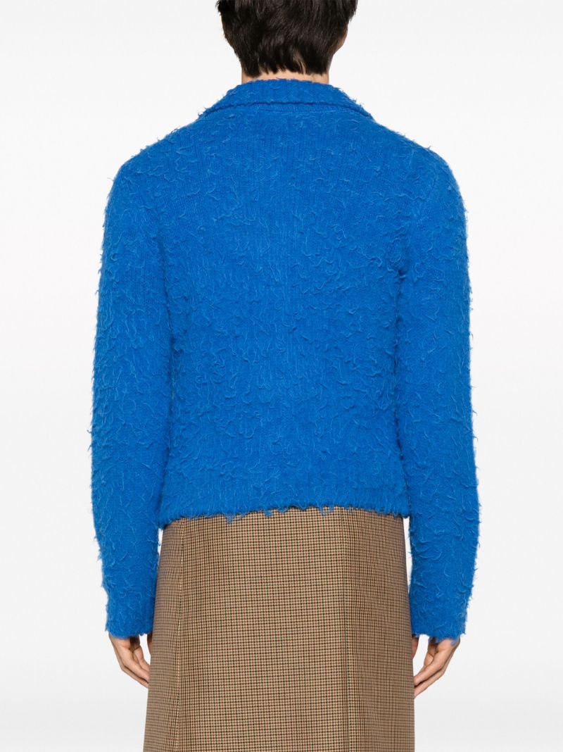 Blue Zip-front Fuzzy-knit Cardigan