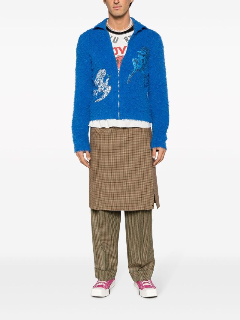 Blue Zip-front Fuzzy-knit Cardigan