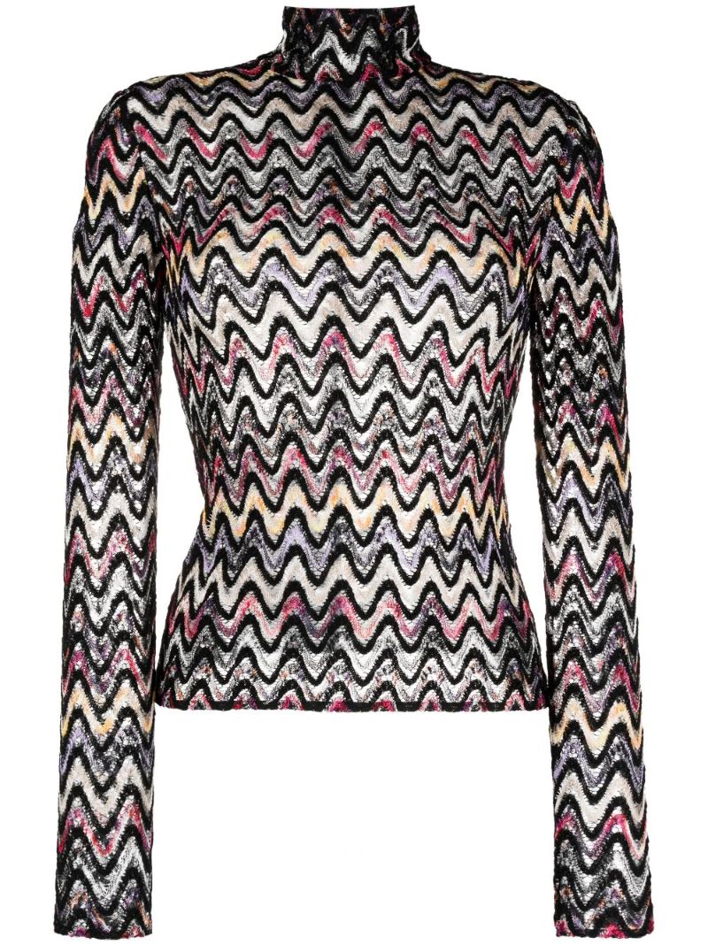 Blue Zigzag Crochet-knit Sweater