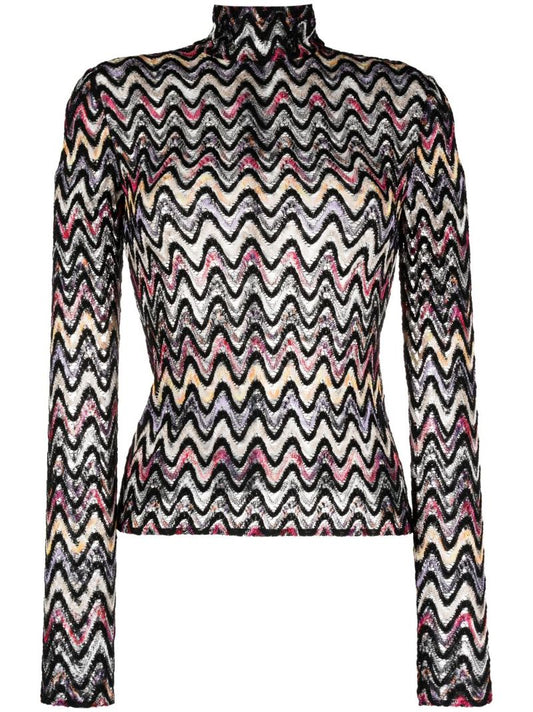 Blue Zigzag Crochet-knit Sweater