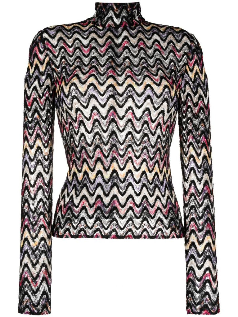 Blue Zigzag Crochet-knit Sweater