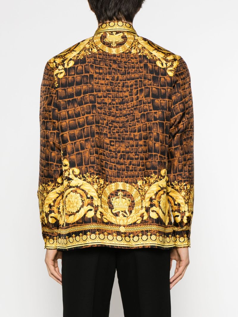 Brown Baroccodile Print Silk Shirt