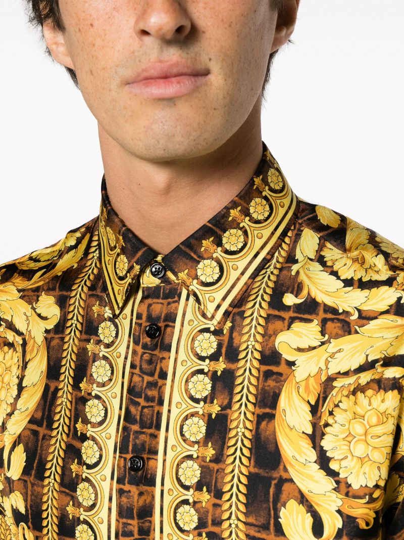 Brown Baroccodile Print Silk Shirt