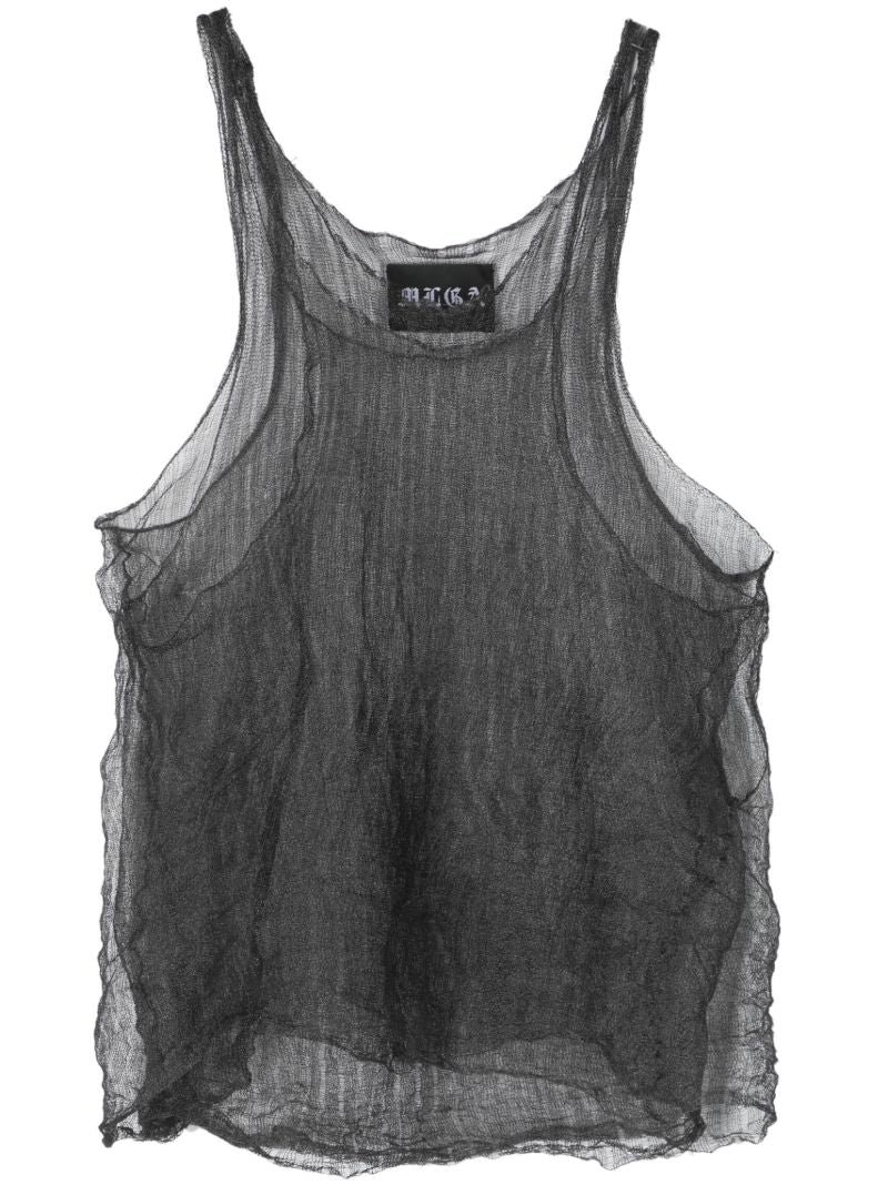 Black Open-knit Sheer Tank Top
