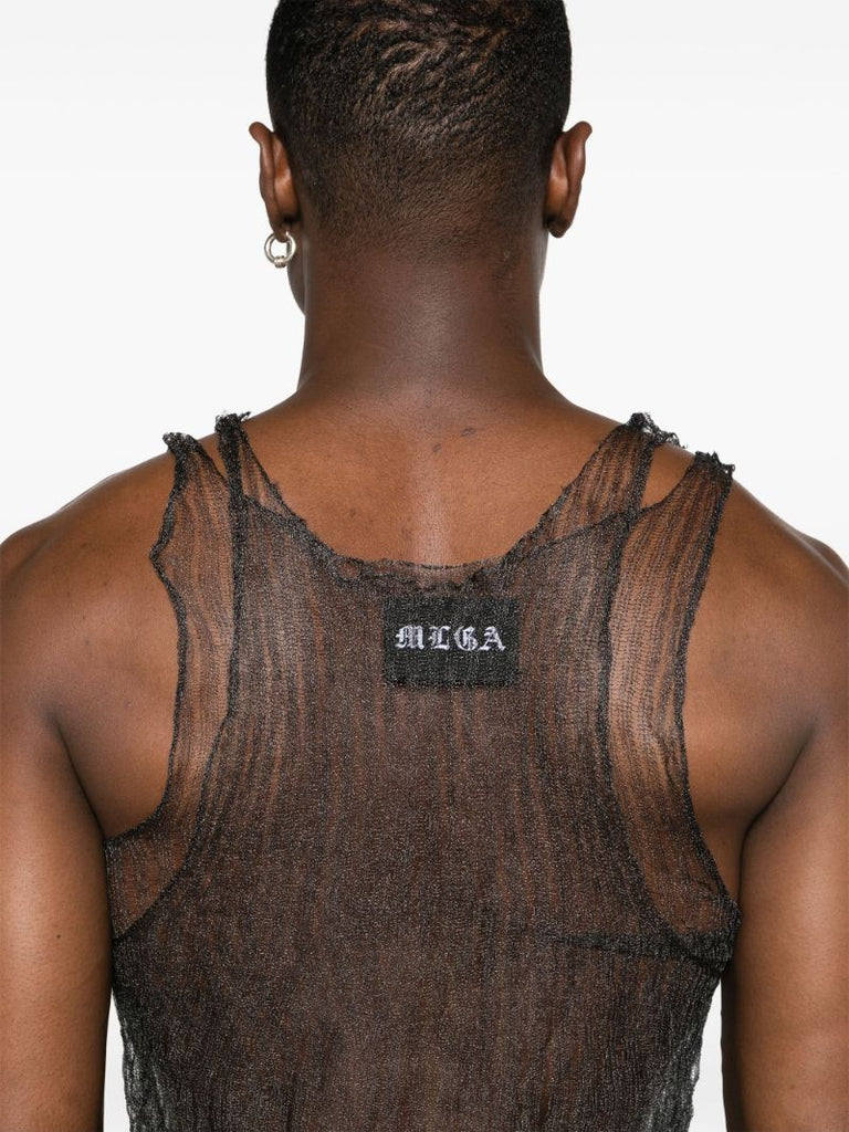 Black Open-knit Sheer Tank Top