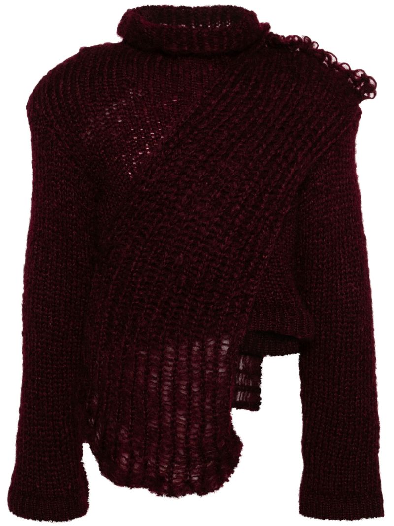 Red Chunky-knit Asymmetric Sweater