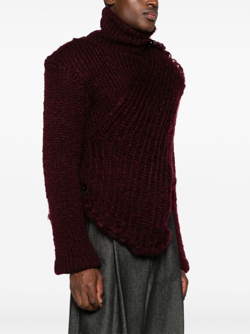 Red Chunky-knit Asymmetric Sweater