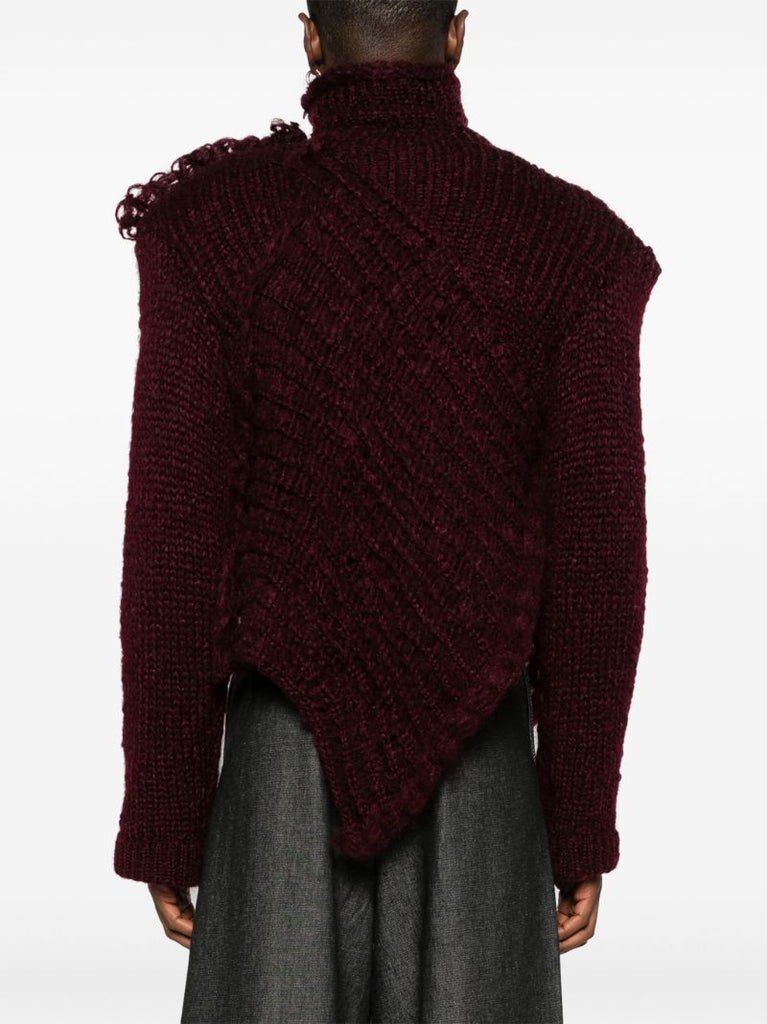 Red Chunky-knit Asymmetric Sweater