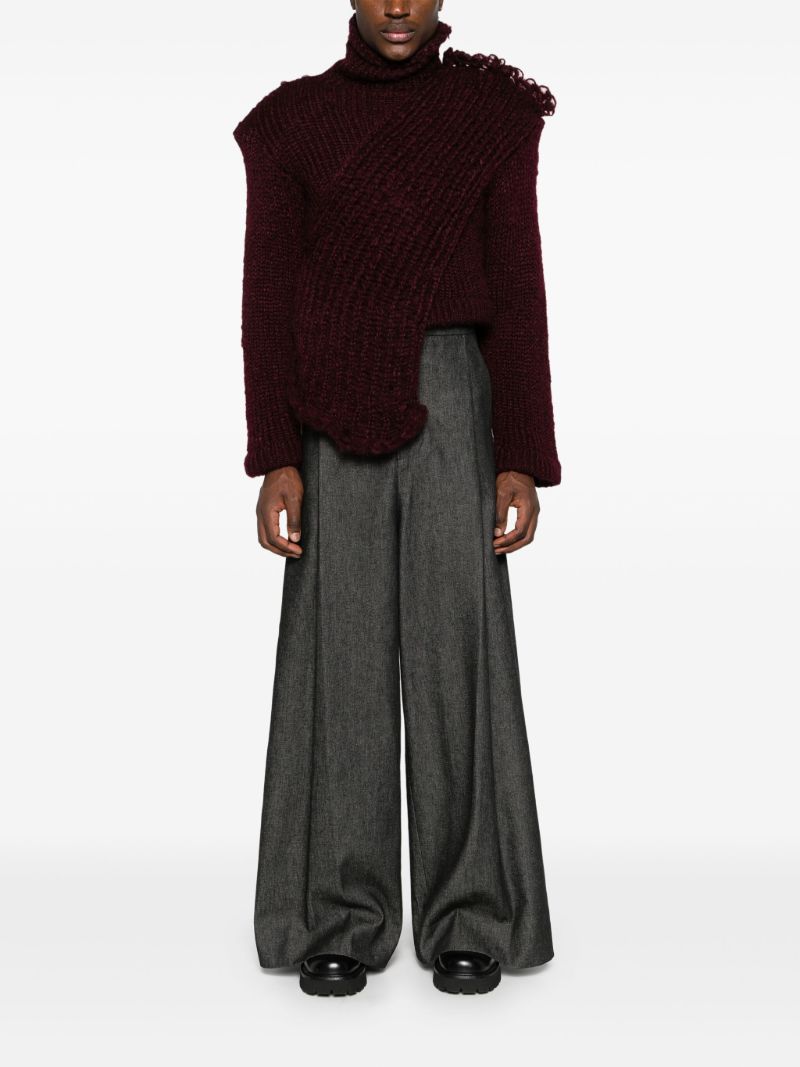 Red Chunky-knit Asymmetric Sweater