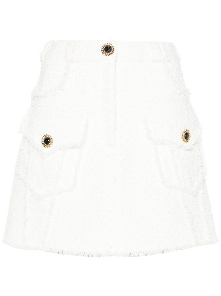 White A-line Tweed Mini Skirt