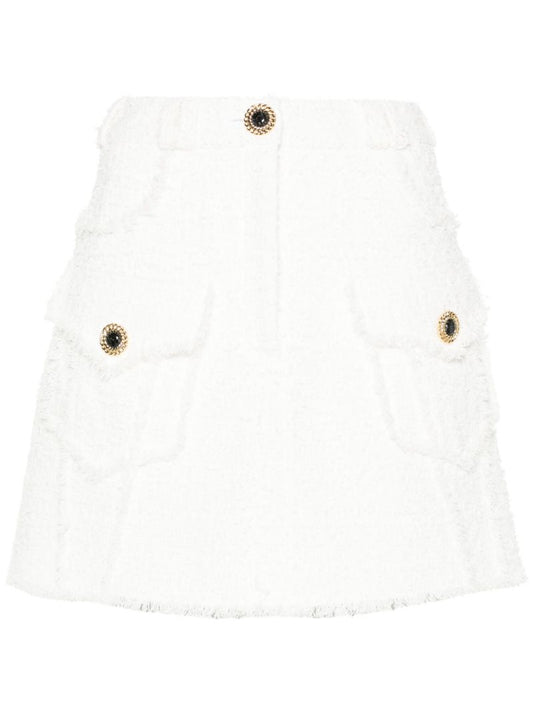 White A-line Tweed Mini Skirt