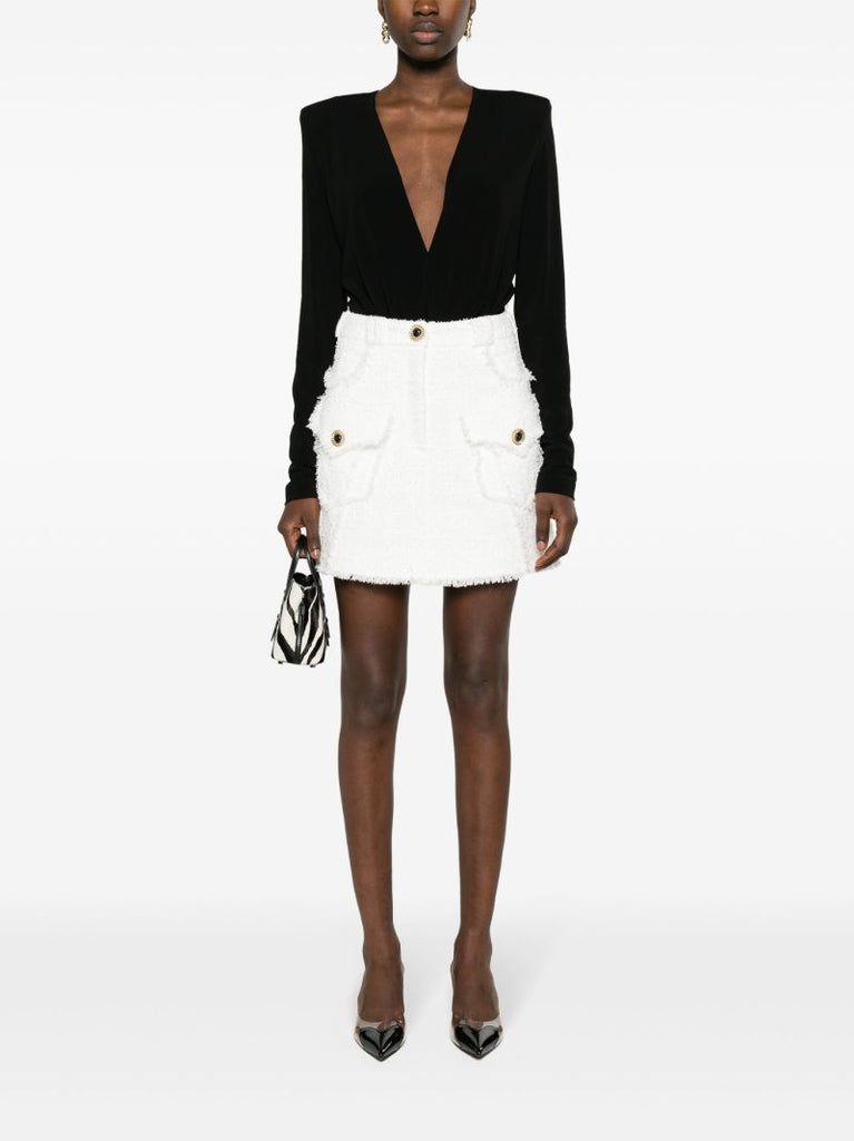 White A-line Tweed Mini Skirt