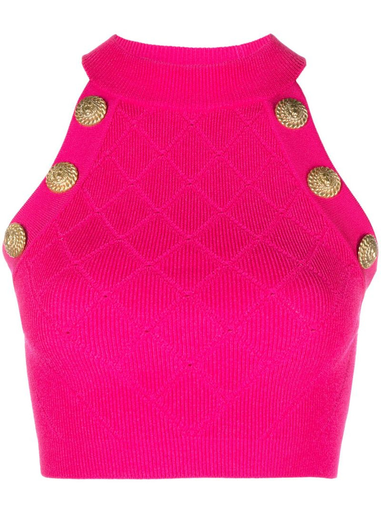 Pink Diamond-knit Crop Top