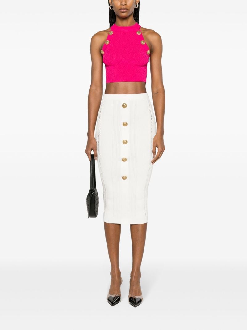Pink Diamond-knit Crop Top