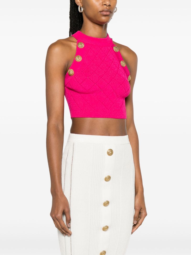 Pink Diamond-knit Crop Top