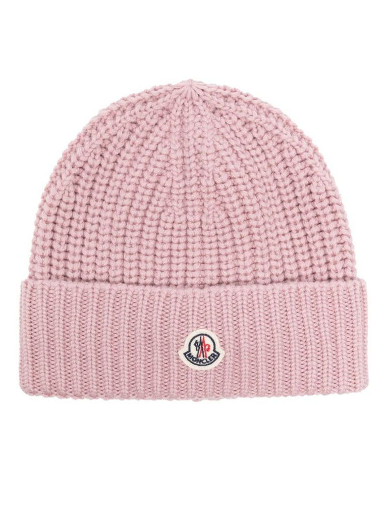 Pink Logo-patch Virgin-wool Beanie