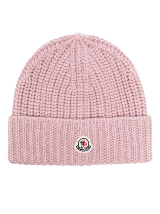 Pink Logo-patch Virgin-wool Beanie