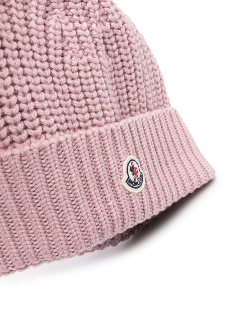 Pink Logo-patch Virgin-wool Beanie