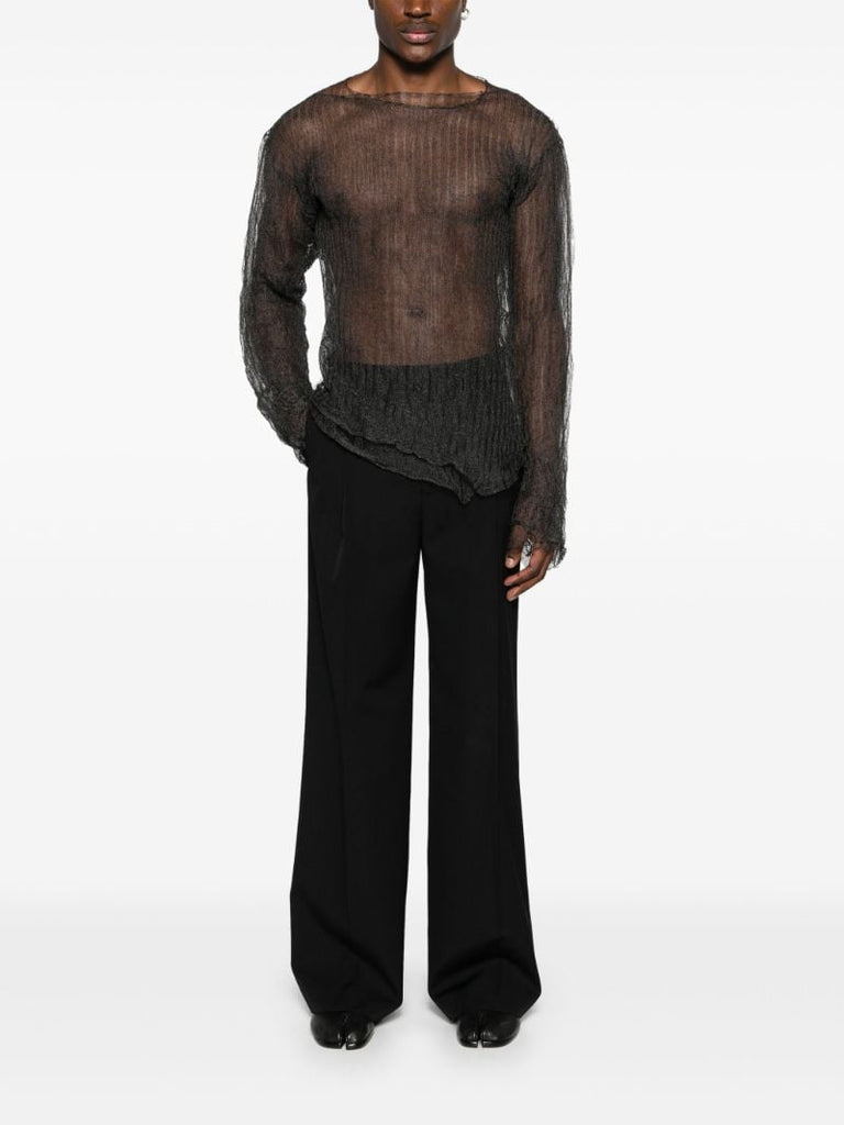 Black Wide-leg Wool Trousers