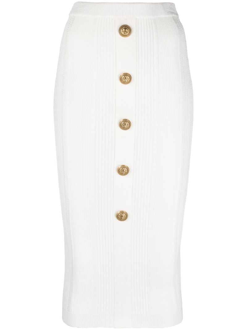 White Ribbed-knit Midi Skirt